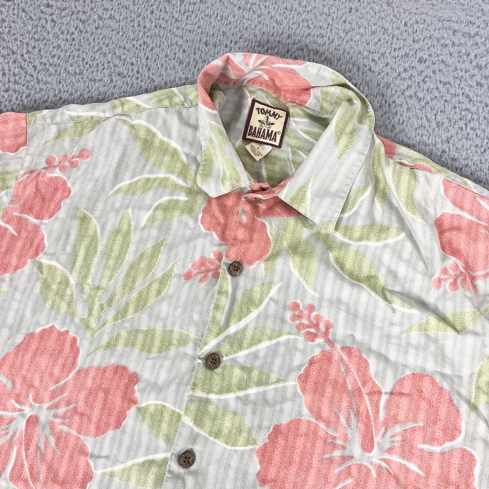 Tommy Bahama Shirt Mens Large Multicolor Silk Hawaiian Floral Short Sleeve